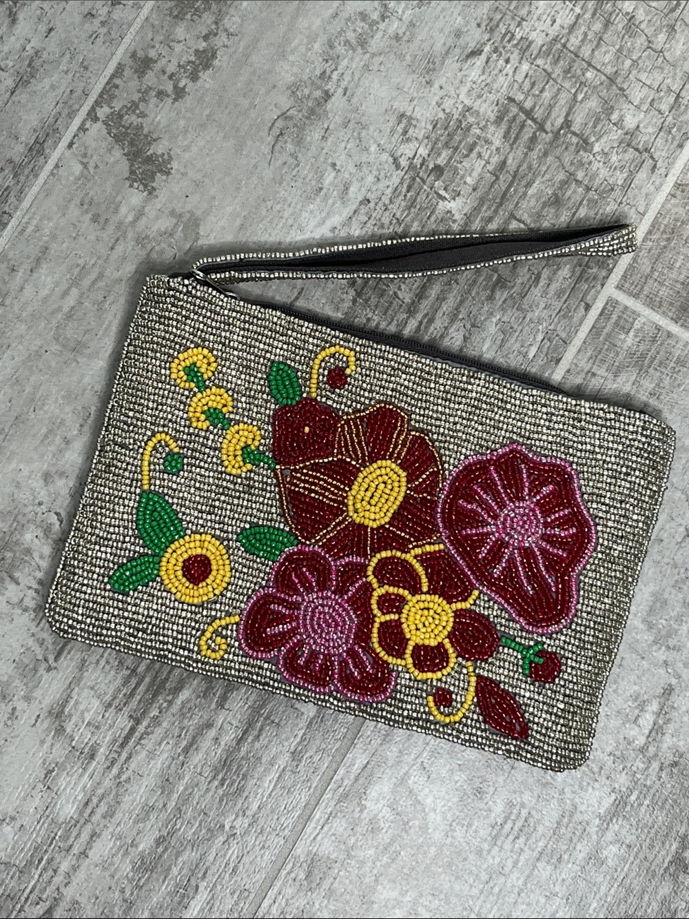 Beaded Floral Wristlet Clutch - Multicolor